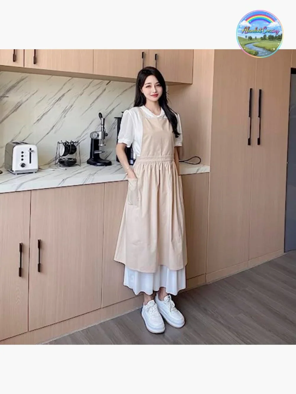 Cotton Linen Cross Back Apron Dress with Pockets Adjustable Waist Ties Soft